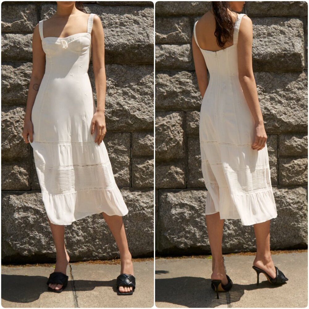 NWT Reformation Cotta Midi Dress in Ivory Sweetheart Neckline Bridal Size 6 $278